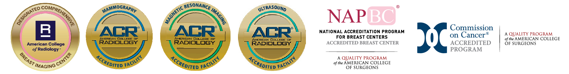 American College of Radiology, American College of Surgeons, National Accreditation Program for Breast Cancer, and Commission on Cancer accreditation logos