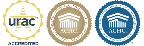 URAC and ACHC accreditation and distinction badges for the Reading Hospital Specialty Pharmacy